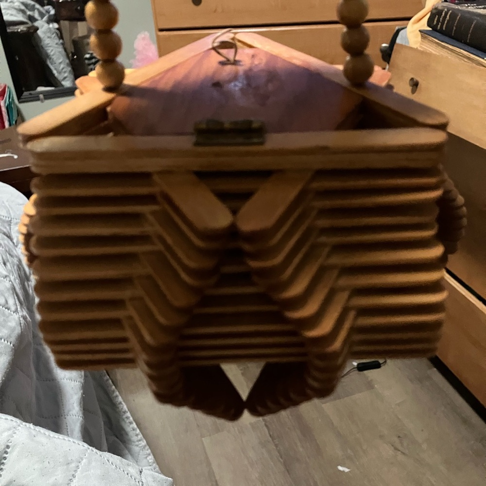 Vintage Hippy Folk Art Handmade Popsicle Stick Purse - Picture 9 of 11